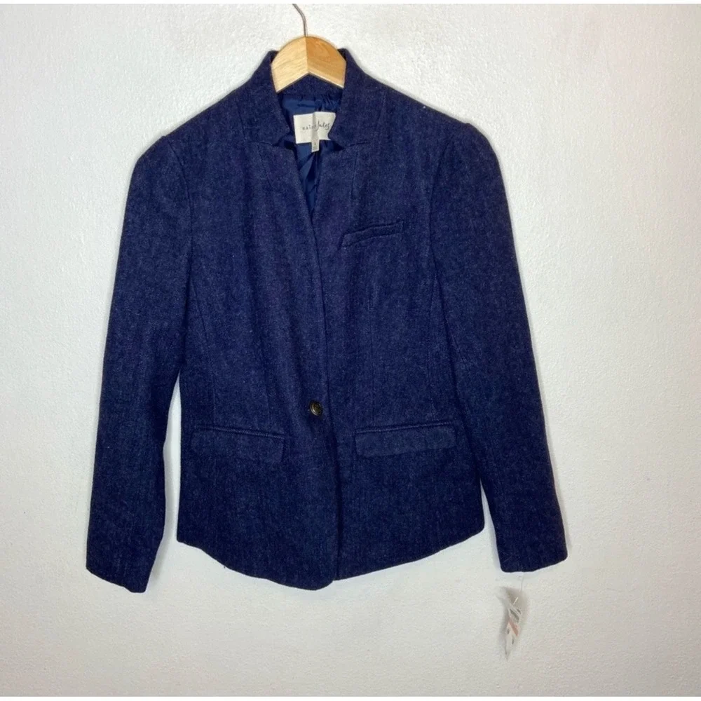 Maison Jules Women's 2 Wool Blend Blazer‎ Blue Button Front New